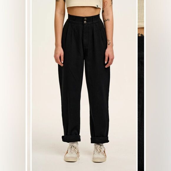 Lucy & yak women’s 26/4 Addison black high waisted organic cotton twill trouser - Picture 3 of 7